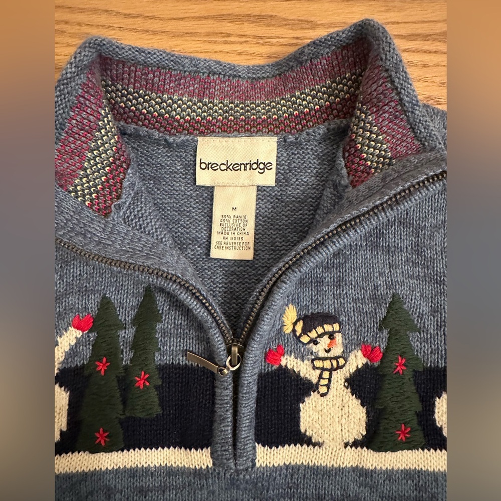 Breckenridge Festive Blue Snowman Cardigan